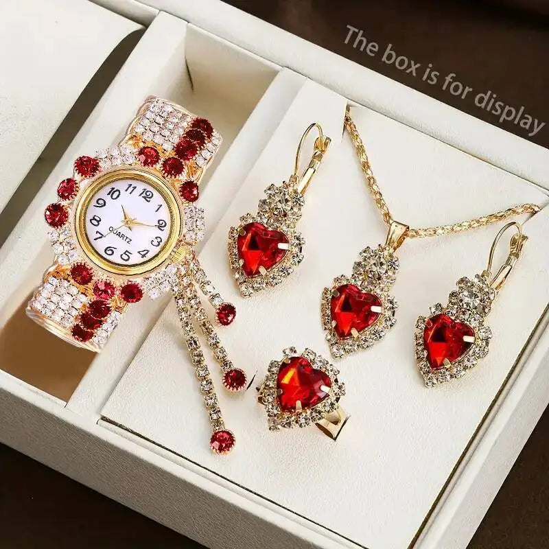 5PCS/Set Luxury Rhinestone Women Watches Fashion Adjustable Bangle Ladies Quartz Wristwatch Jewelry Set Reloj Mujer（Without Box）