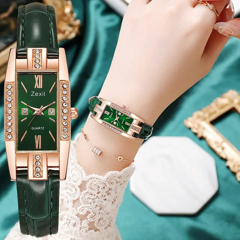 2022 New Women Fashion Quartz Watch Bracelet Set Green Dial Luxury Women Watches Simple Rose Gold Mesh Ladies Watch Dropshipping