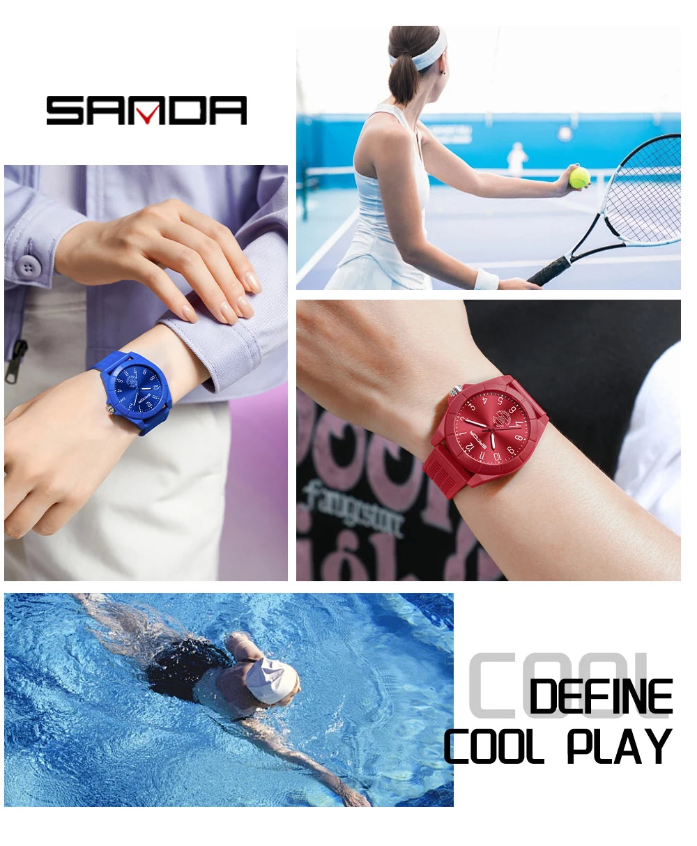Fashion SANDA 6212 Student Quartz Electronic Watch Silicone Strap Multifunctional Sports Waterproof Student Quartz Watch