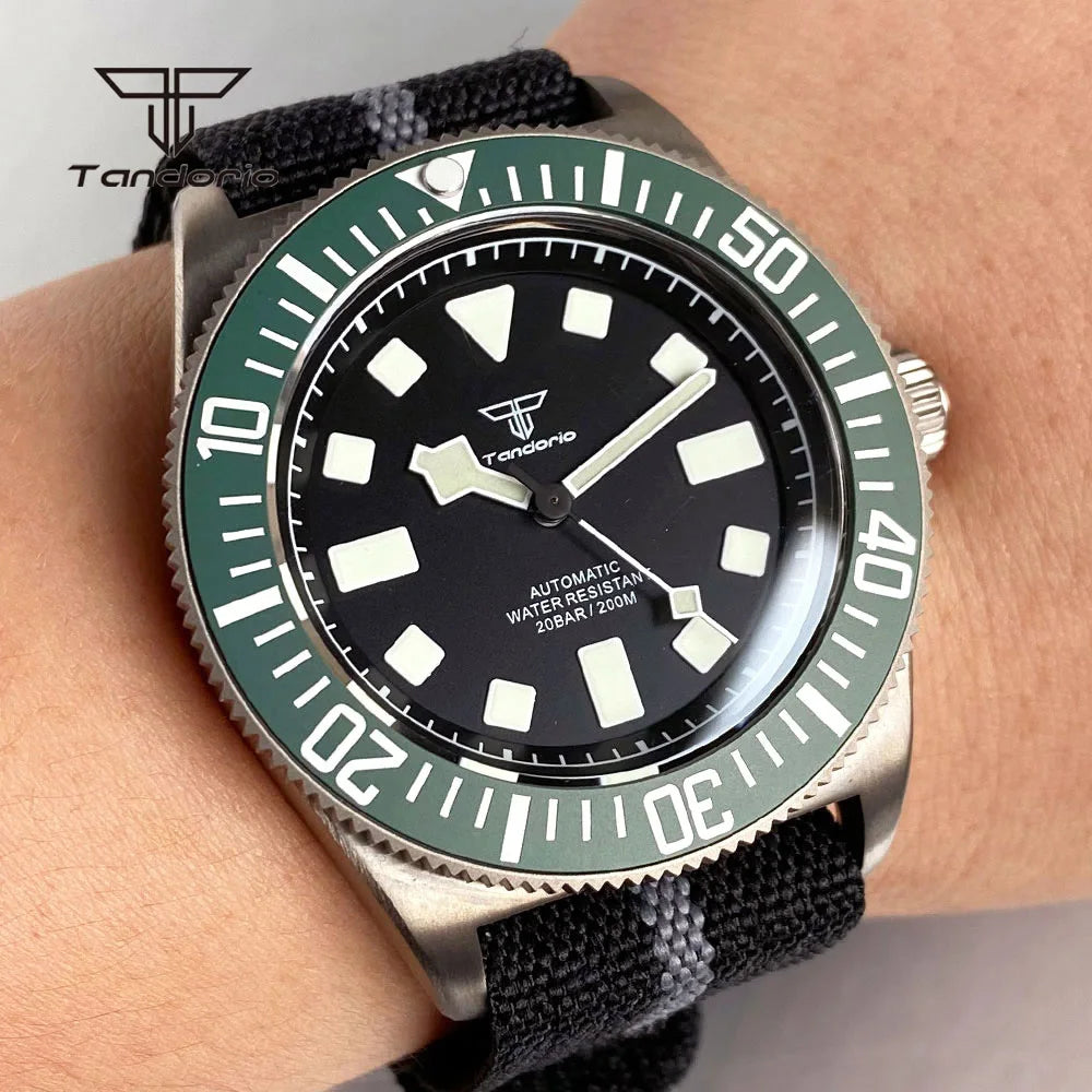 Tandorio Titanium 42mm Dive Mechanical Watch for Men Automatic NH35/PT5000 Movement Sapphire 20BAR Waterproof Wristwatch Lume