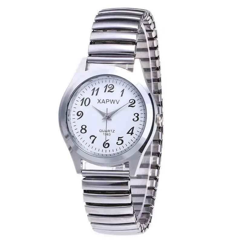 Man Women Couple Wrist Watches Stainless Steel Band Alloy Lovers Business Quartz Movement Wristwatch Elastic Strap Band Watch