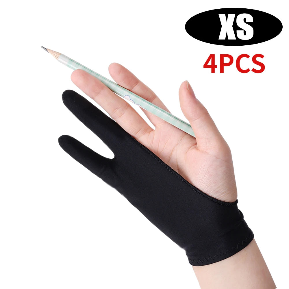 1-4Pcs Two-finger Artist Glove Palm Rejection Tablet Drawing Gloves for iPad Pro Air Graphic Tablet Smudge Guard Painting Gloves
