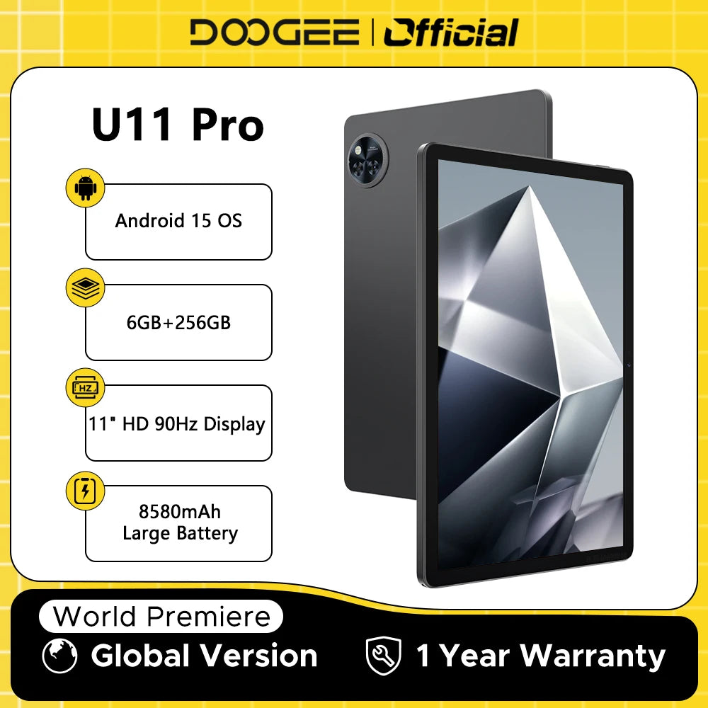Global Version DOOGEE U11 Pro Android 15 Tablet PC 11 inch Ultra-clear 90Hz Display 30GB(6 + 24) 256GB 8580mAh Battery Tablet