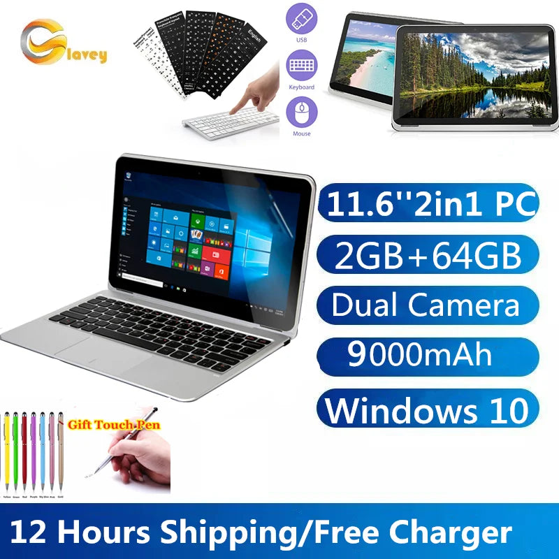 11.6" Tablet PC Flexx 11A With Docking Keyboard 2GB DDR+64GB Windows 10 x5-8300 CPU 1366*768 IPS Dual Cameras