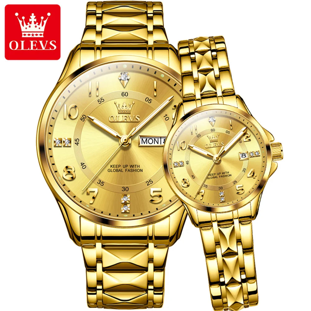 OLEVS 2910 Watch For Men Women Luxury Quartz Couple Watches Waterproof Stainless Steel Hand Clock Diamond Number Dial Wristwatch