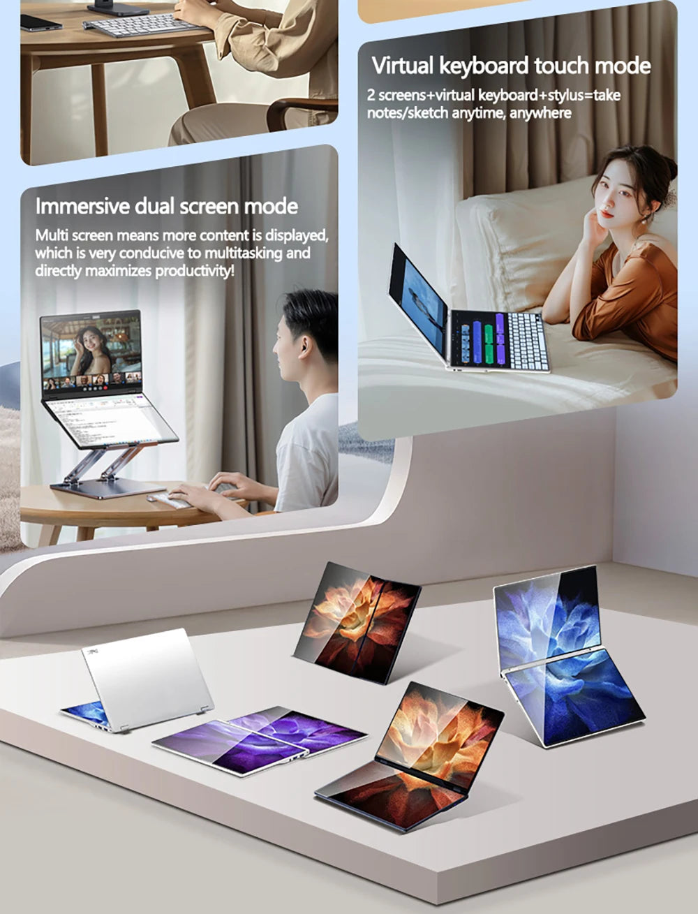 Laptop 14 inch dual touch screen Intel Celeron N5805 8GB RAM 2TB SSD, 4700mAh high-definition camera 1920 * 1200 portable