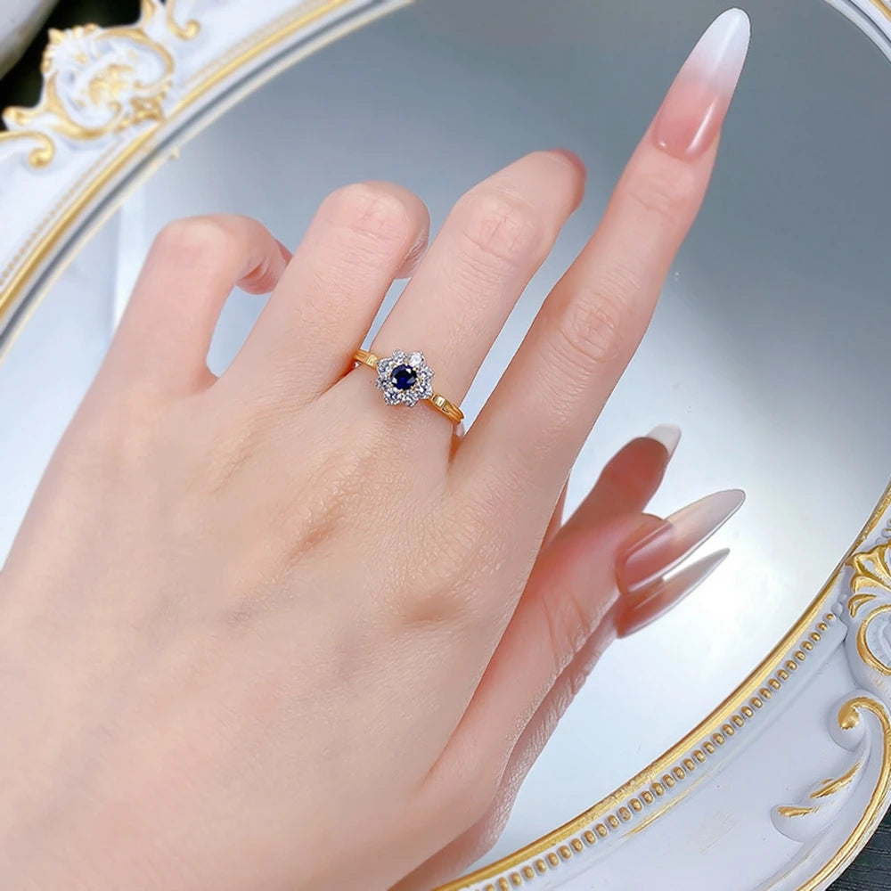 Wong Rain Solid 925 Sterling Silver Round Cut 4 MM Sapphire High Carbon Diamond Gemstone Flower Rings Fine Jewelry Wholesale