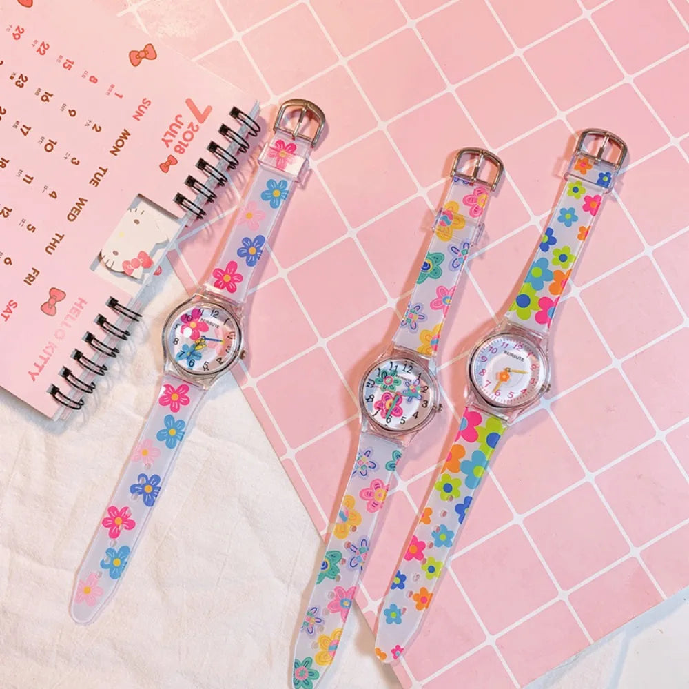 New Fashion Colorful Flower Watch for Girl Women Cute Cartoon Kids Watches Silicone Quartz Candy Color Children Wristwatch Clock