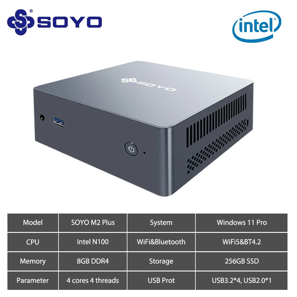 SOYO M2 Plus Mini PC Intel Alder Lake N100 Windows11 Pro 8 DDR4 256 M.2 SSD WiFi5 BT5.0 USB3.2 Portable Mini Computer