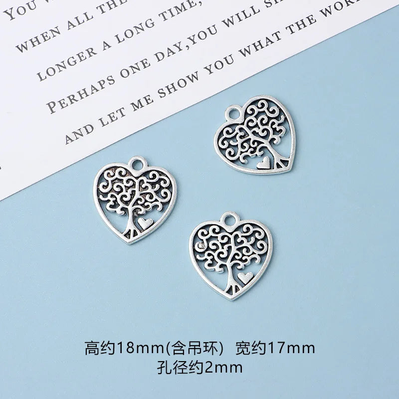 10pcs DIY Vintage Silver Round hollow Tree of Life Pendant Earring Creative Alloy Accessories Material charms for jewelry making