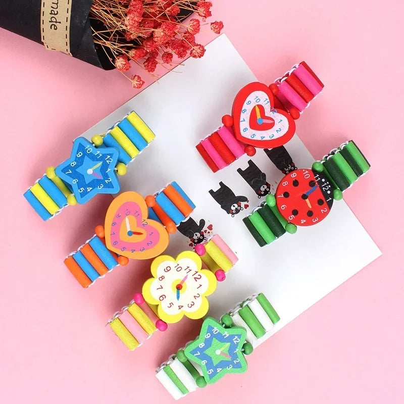 1 Cute Wooden Wristwatches Nice Cartoon Crafts Bracelet Watches Handicrafts Toys for Kids Learning Education Party Favors