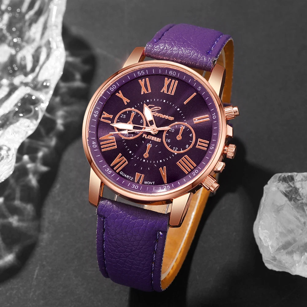 Women's casual quartz watch + bracelet set, suitable for wearing in all places, Ramadan, Valentine's Day, Mother's Day, Birthday