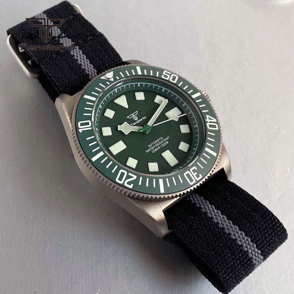 Tandorio Titanium 42mm Dive Mechanical Watch for Men Automatic NH35/PT5000 Movement Sapphire 20BAR Waterproof Wristwatch Lume