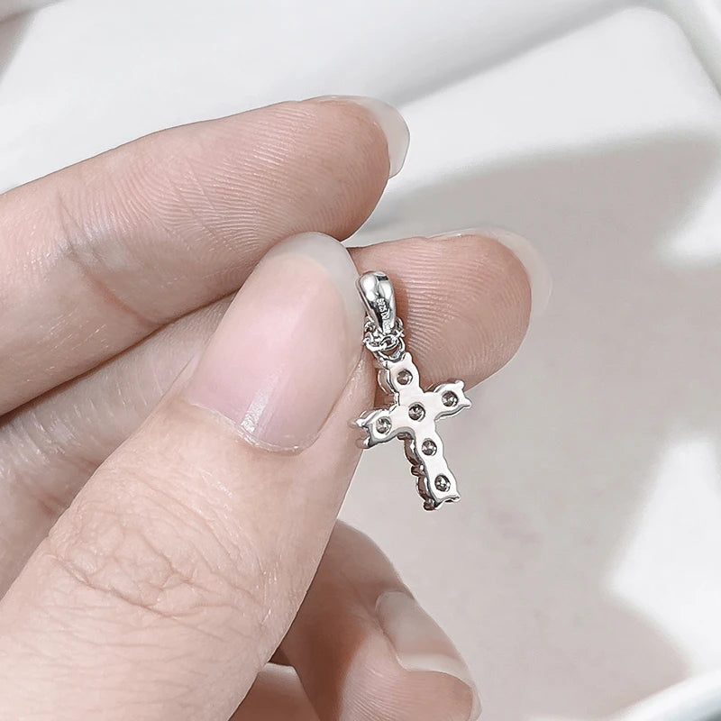 NKHOG 3mm Moissanite Cross Necklace S925 Sterling Silver 18k Gold Plated Pendant Women Men Wedding Party Gifts Fine Jewelry GRA