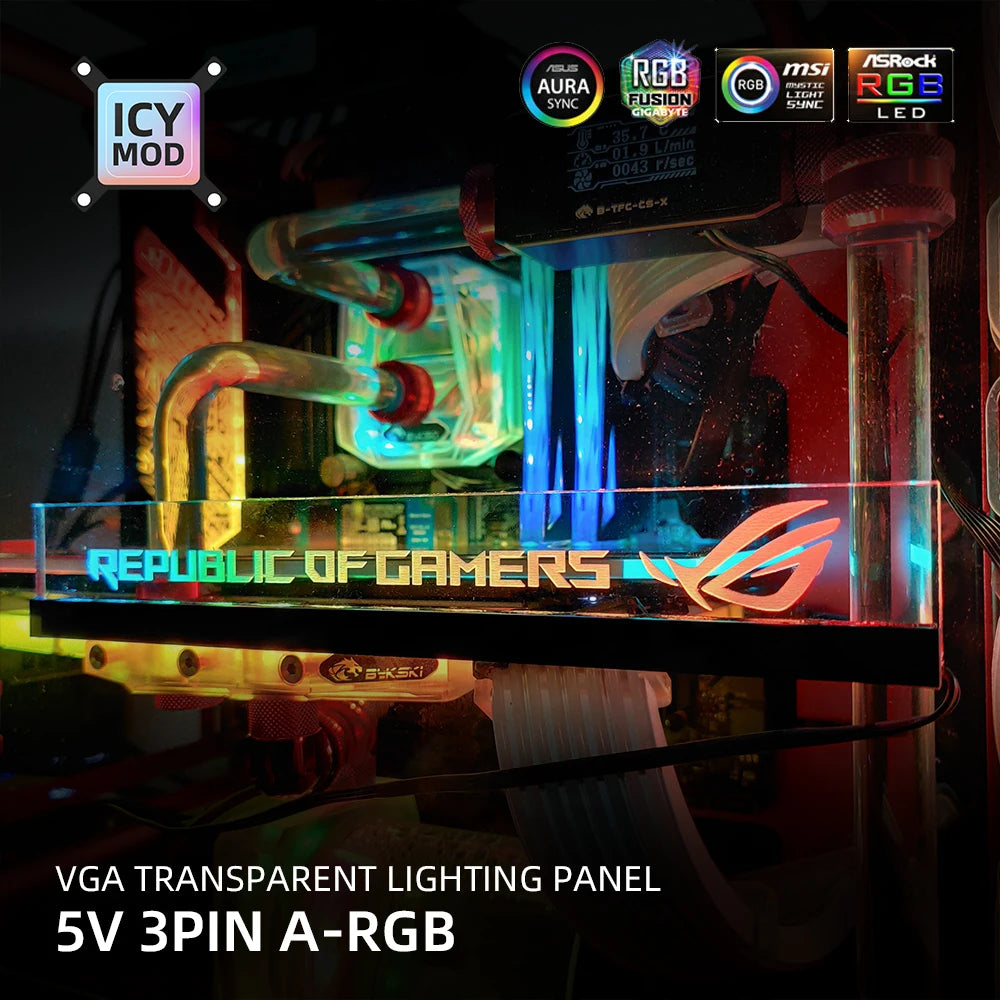 RGB GPU Side Panel Customizable A-RGB VGA Decoration Video Card Cover Customize 5V3PIN/12V4PIN AURA PC MOD PC Case MOD RTX GTX