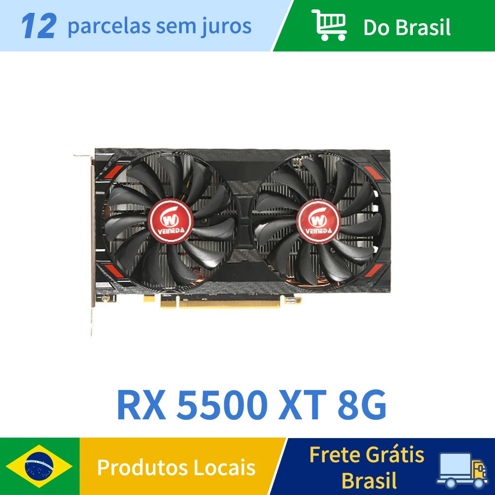VEINEDA Video card RX5500XT 8G D6 Gaming Graphics Card with 8G/128bit/GDDR6 Memory  Frequency DirectX12 3D Feature 7nm