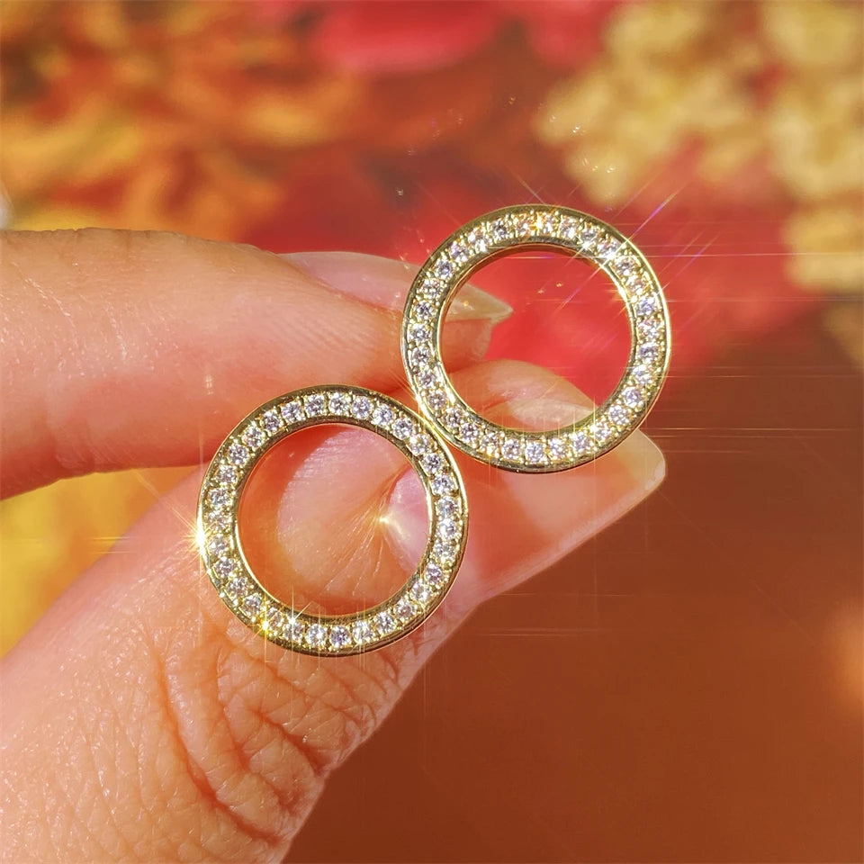 Fashion Ring Inlaid With Zirconium Hollow Stud Earrings For Women 18k Gold Couple Holiday Gift Earrings For Party Daily Jewelry