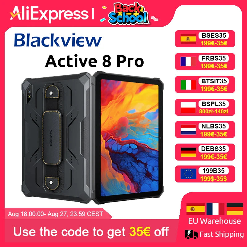 Blackview Active 8 Pro Rugged Tablets Android 14 10.36" 2.4K Display Helio G99 16GB 256GB Tablet PC 22000mAh