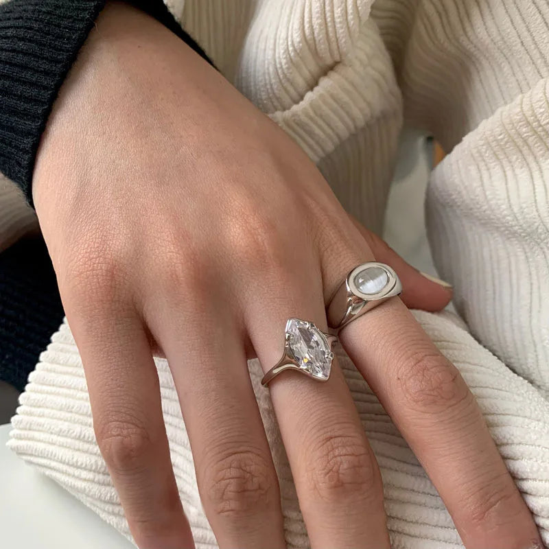 Korean Zircon Geometric Twist Woven Open Ring for Women Girls Fashion Personality Simple Trend Retro Cool Aesthetic Jewelry