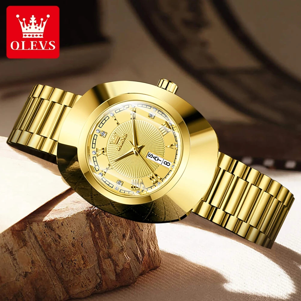 OLEVS 7008 Luxury Quartz Watch for Women Large Dial Tungsten Steel Strap Top Brand Original Golden Women's Decoration Wristwatch