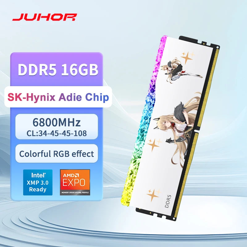 JUHOR RGB Memory DDR5 16GB 6800MHz Gaming Memoria Ram