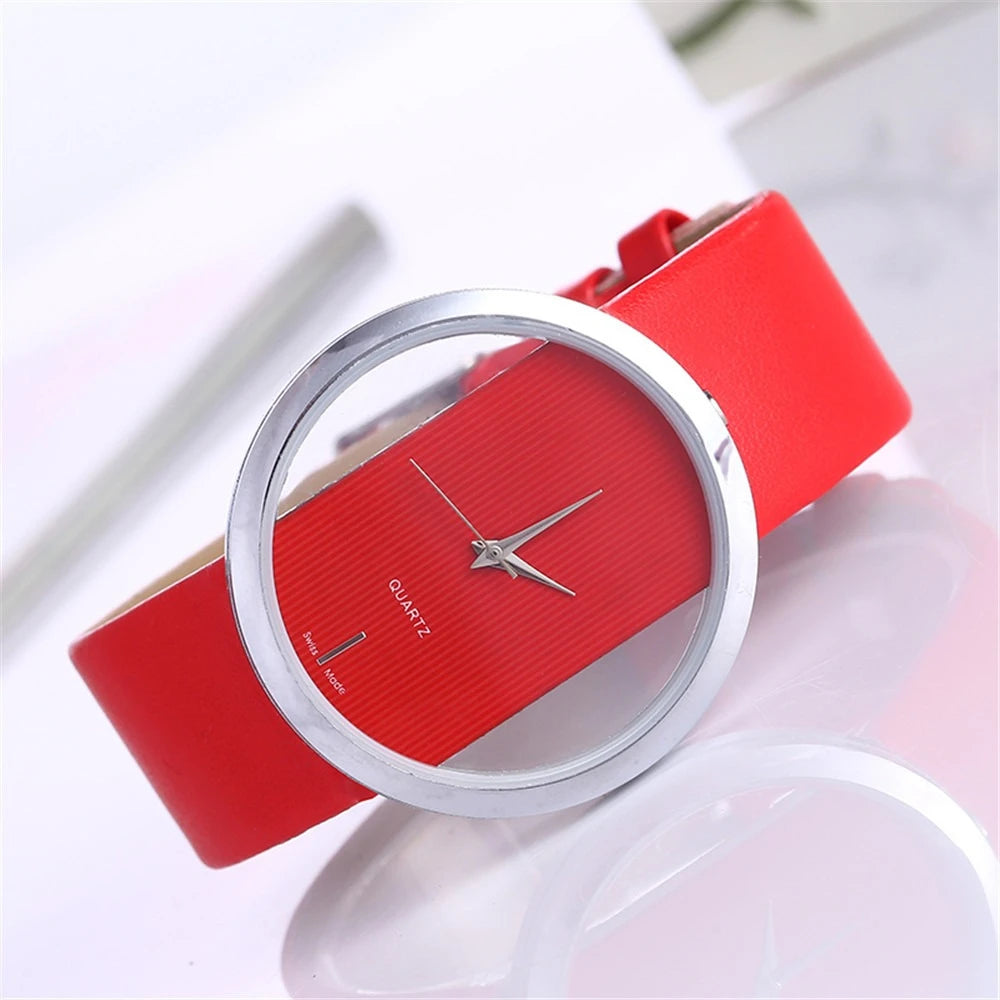 Fashion Women Watches Famous Hollow Ladies Wrist Watch Women Transparent Leather Strap Quartz Watch Relogio Feminino Clock