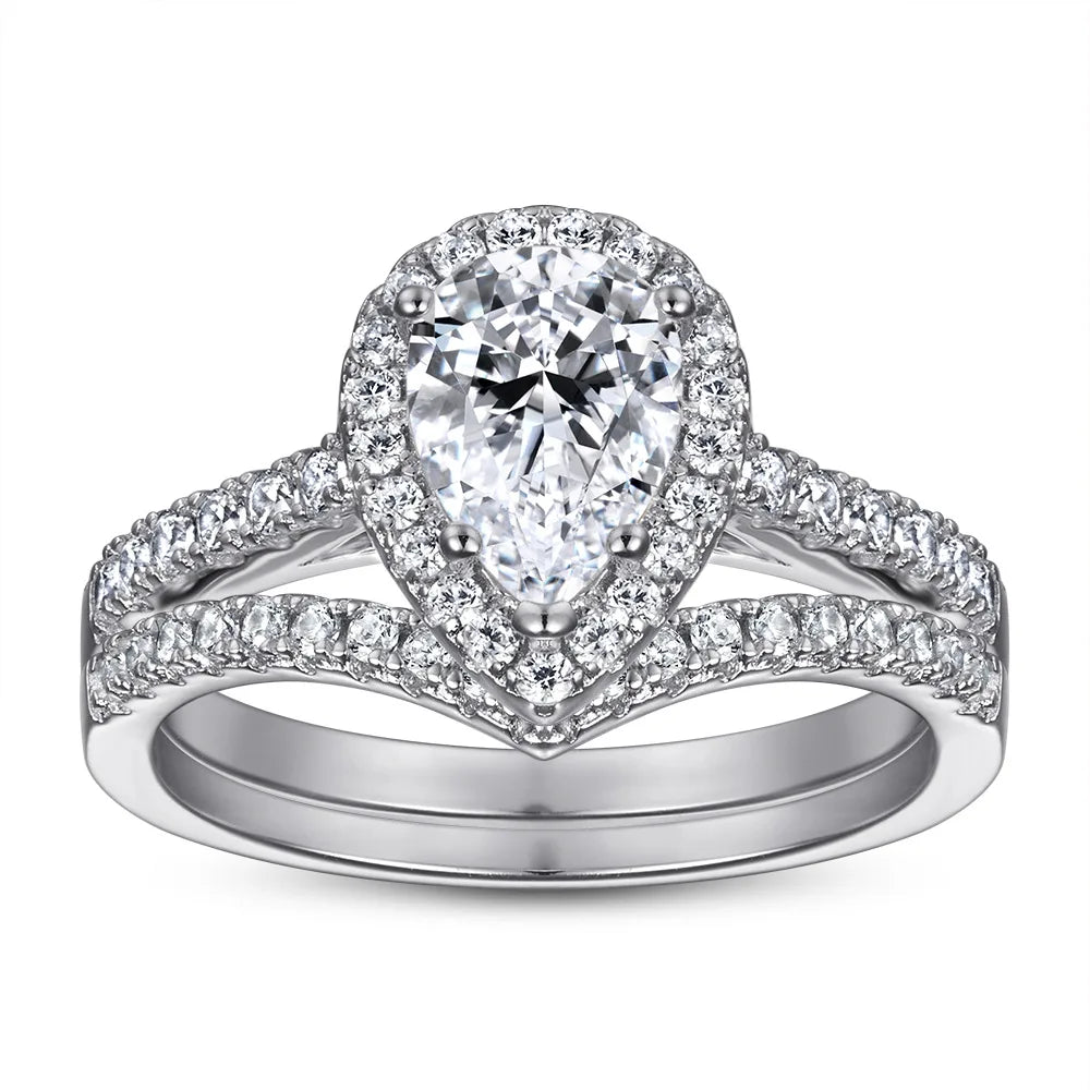 FIRERING 100% Genuine 1.5ct Water Drop Moissanite Two Rings 6X9MM GRA Certificate Passed Diamond Test Women Jewelry Gift S925
