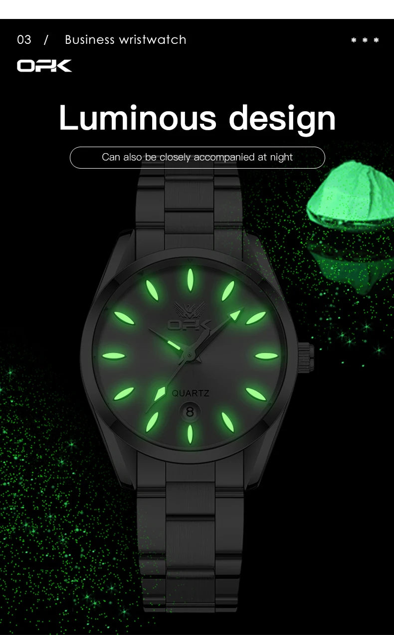 OPK 6038 Couple Watches Stainless steel Belt Deep Waterproof Calendar Hand Clock