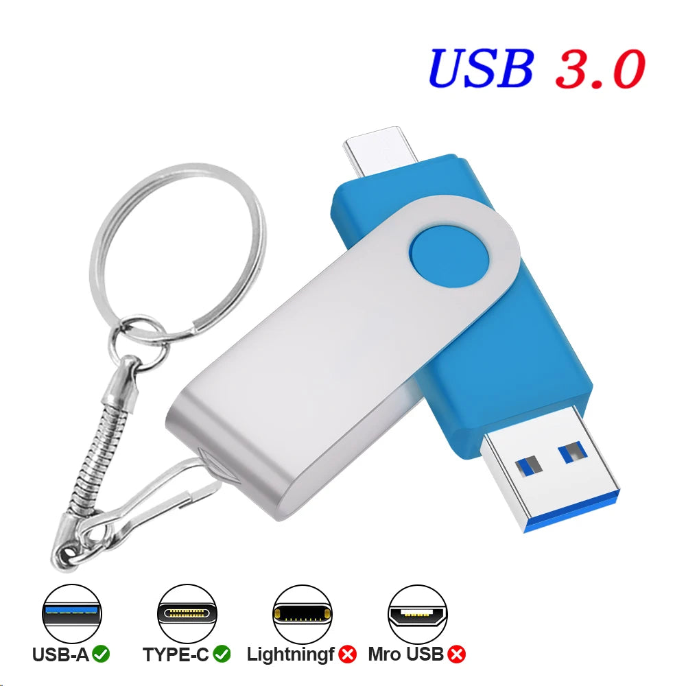 Rotable Usb 3.0 Type C Flash Drive 128GB 32GB 16GB Pen Drive high-capacity Pendrive 64GB 4G OTG 2 IN 1 Creative gift Usb Stick