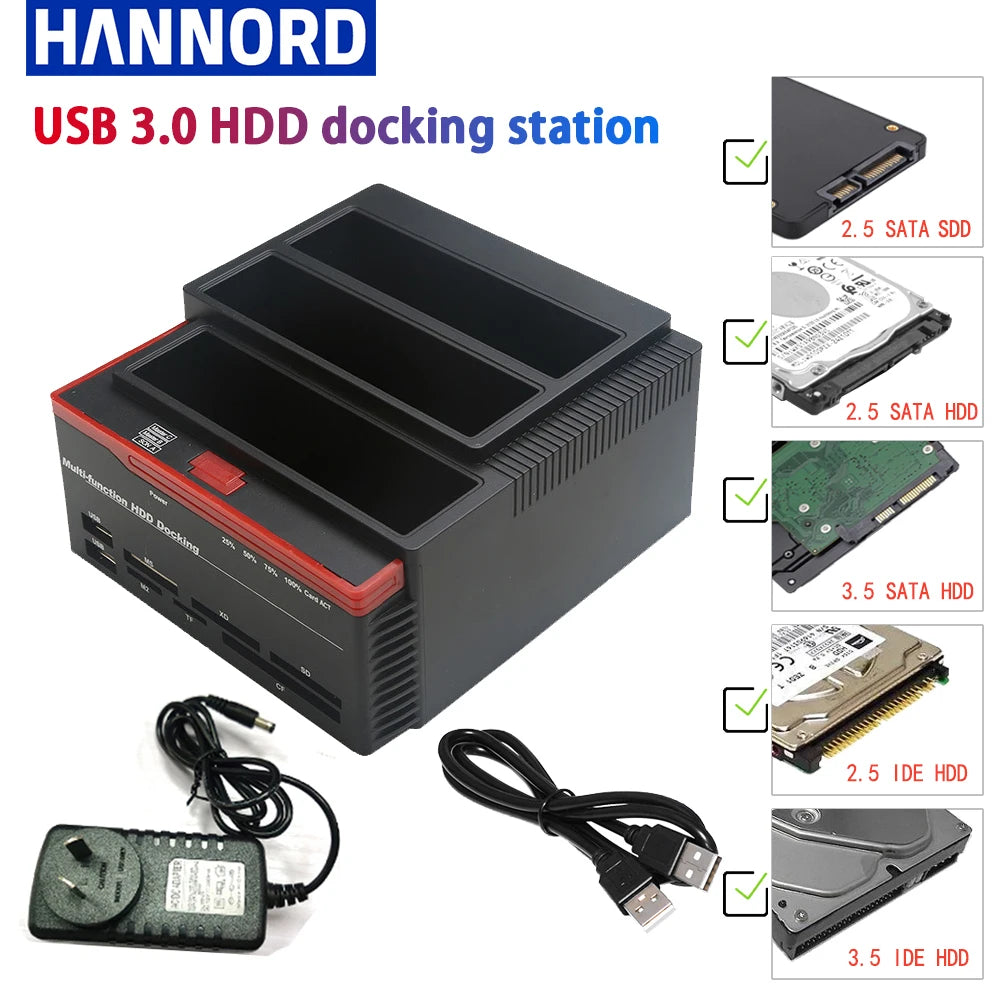 2.5/3.5" SATA IDE HDD Hard Drive Disk Docking Station External Adapter SATA to USB 3.0 Type C Hub MS/M2/XD/CF/SD/TF Card Reader