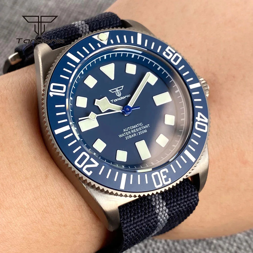 Tandorio Titanium 42mm Dive Mechanical Watch for Men Automatic NH35/PT5000 Movement Sapphire 20BAR Waterproof Wristwatch Lume