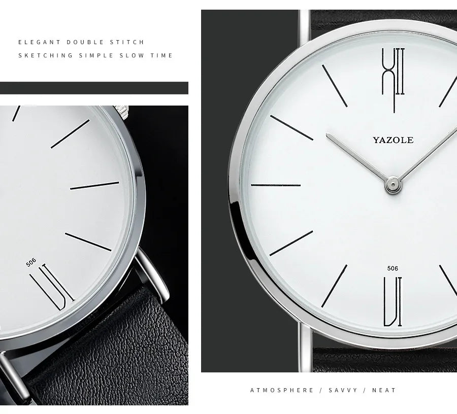 YAZOLE Quartz Watches For Men Casual Minimalist Ultra-thin Mens Watch 30M Waterproof Simple Leather Belt Male Clock montre homme
