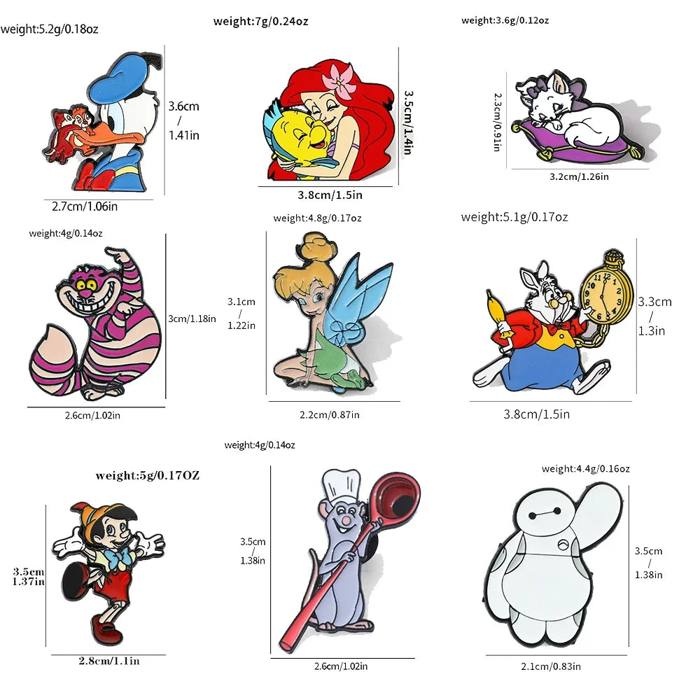 16 Pcs Creativity Character Brooch Mermaid Marie Donald Duck Enamel Pin Backpack Clothing Jewelry Metal Badge Accessories Gift