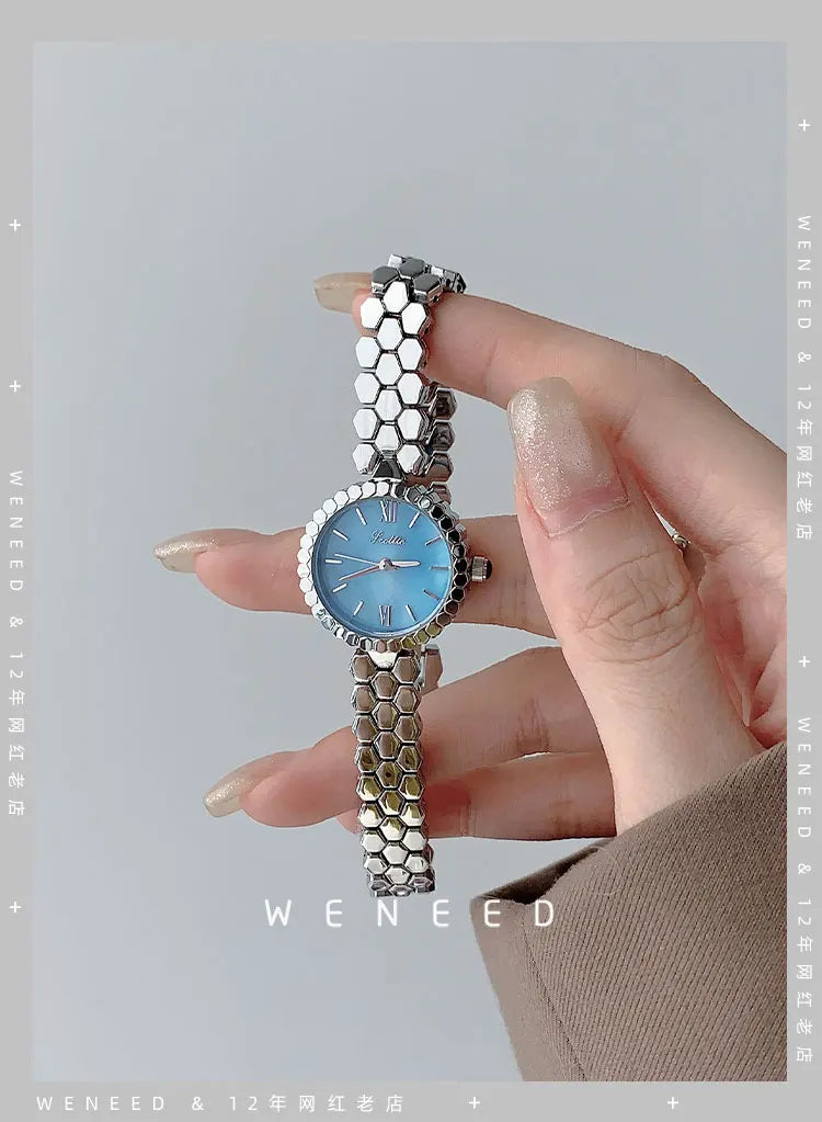 New Women's Watch Silver Case Luxury Temperament Vintage Elegant Bracelet Real Belt Japanese Quartz Movement Gift for Lovers