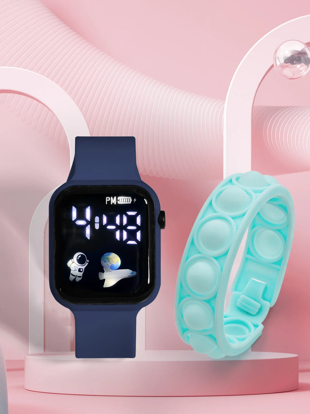 2PCS Children's Smart Watch Bracelet Simple and Fashionable Student Outdoor Sports Electronic Watch Gift for Boys and Girls