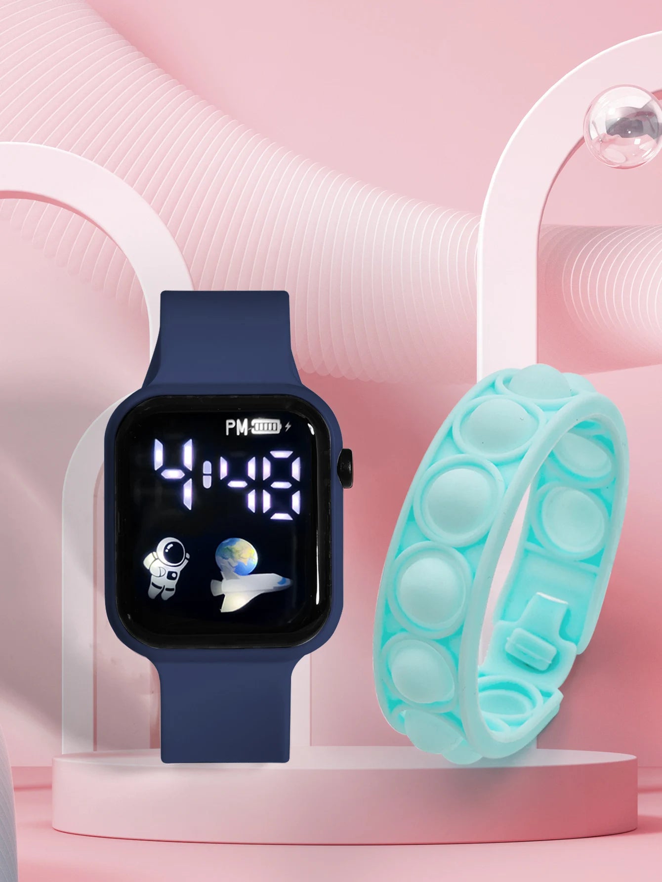 2PCS Children's Smart Watch Bracelet Simple and Fashionable Student Outdoor Sports Electronic Watch Gift for Boys and Girls