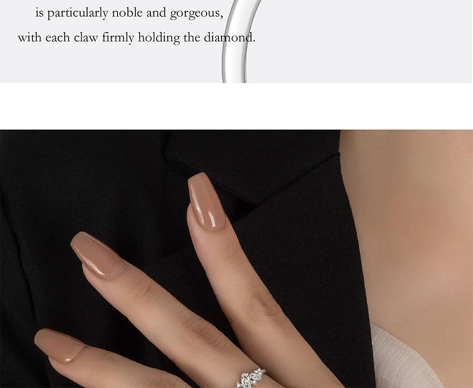 PERFANY 0.58CT Marquise Cut Moissanite Women's Ring S925 Pure Silver Laboratory Cultivated Diamond Fashion Design Jewelry