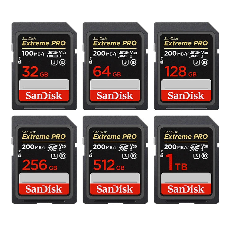 SanDisk Extreme PRO UHS-I Card 64GB 128GB 256GB 512GB 1TB Up to 200MB/s SD Card 32GB Up to 100MB/s Flash Memory Card for Camera