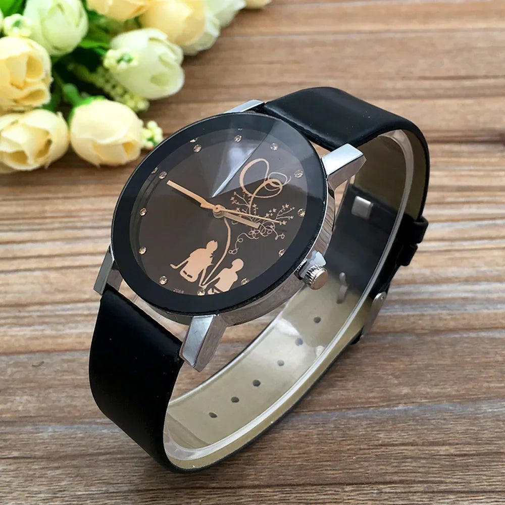 1/2PCS Fashion Quartz Watch Couple Stylish Spire Glass Wristwatch Simple Rhinestone Back View Couple Watch Set Couple Gift