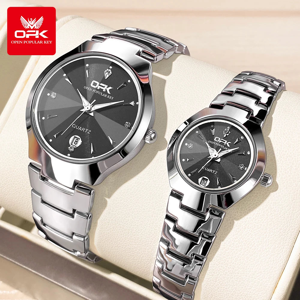 OPK 8105 Couple Watch Classic Fashion Waterproof Glow Quartz watch Band Luxury Date Week Men's and Women's Couple Watches