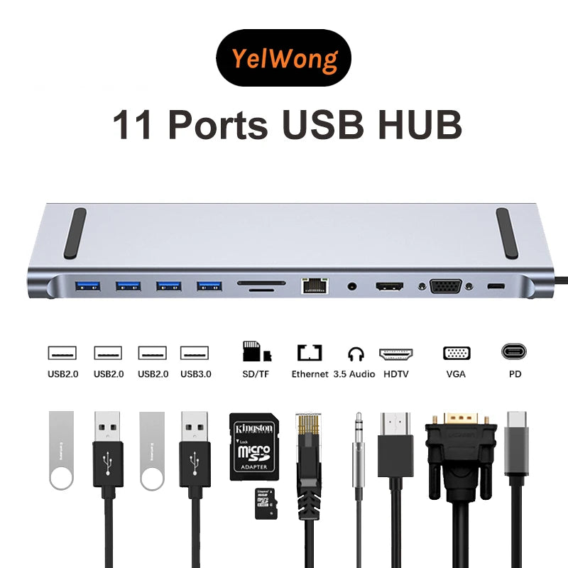 8/11/12-in-1 Type C Dock USB C Hub 3.0 Splitter Multiport Adapter 4K HDMI RJ45 SD/TF VGA HDMI PD for Laptop MacBook iPad xiaomi