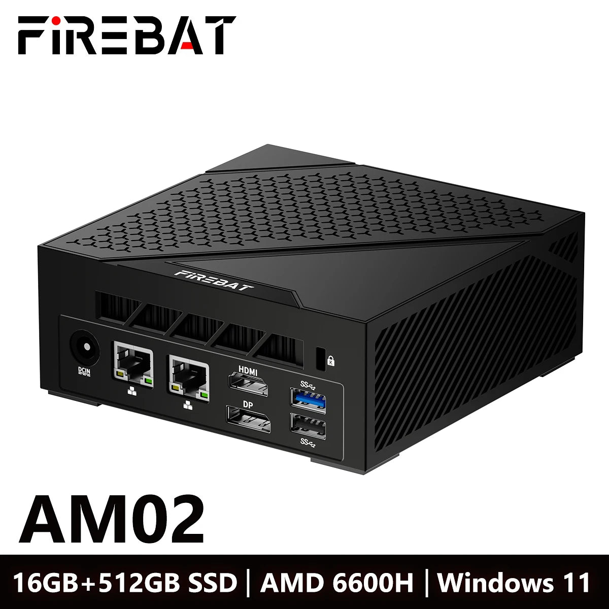 FIREBAT AM02 MINI-PC AMD Ryzen 5 6600H DDR5 16GB RAM 512GB 1TB SSD WIFI6 BT5.2 Portable Desktop MINI-PC Gaming Computer 4K@60hz