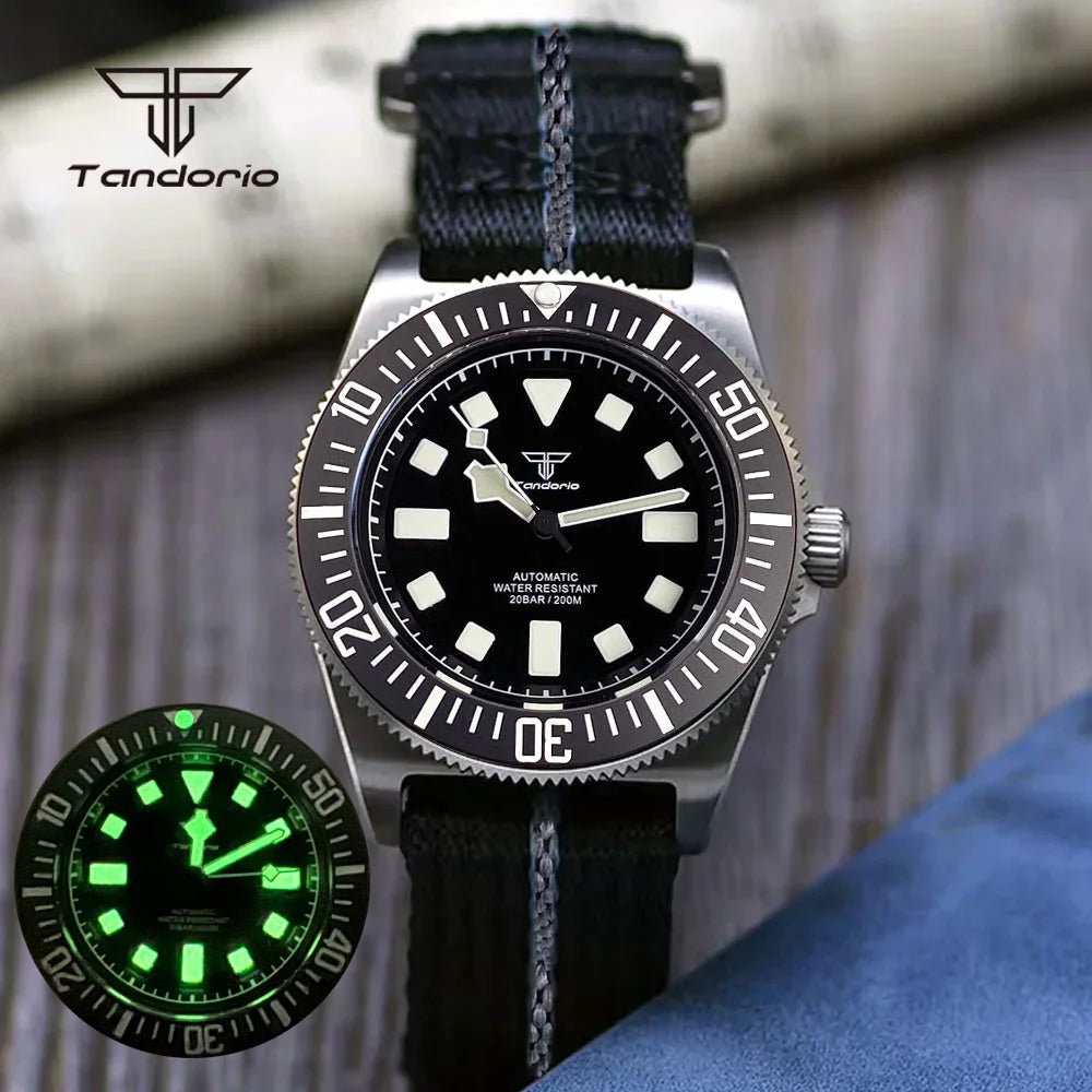 Tandorio Titanium 42mm Dive Mechanical Watch for Men Automatic NH35/PT5000 Movement Sapphire 20BAR Waterproof Wristwatch Lume