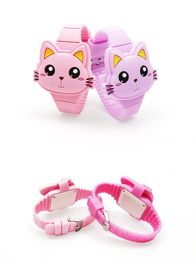 Fashion Kids Watch Cute Cat Shape LED Digital Watches for Girls Boys BPA Free Silicone Band Clamshell Design Children Wristwatch