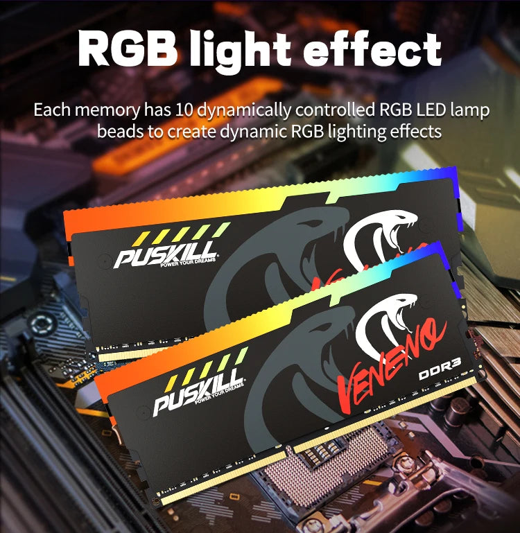 PUSKILL Memoria RAM DDR3 1600MHz 8GBx2 RGB PC3 Dual-Channel Desktop DIMM Memory Rams