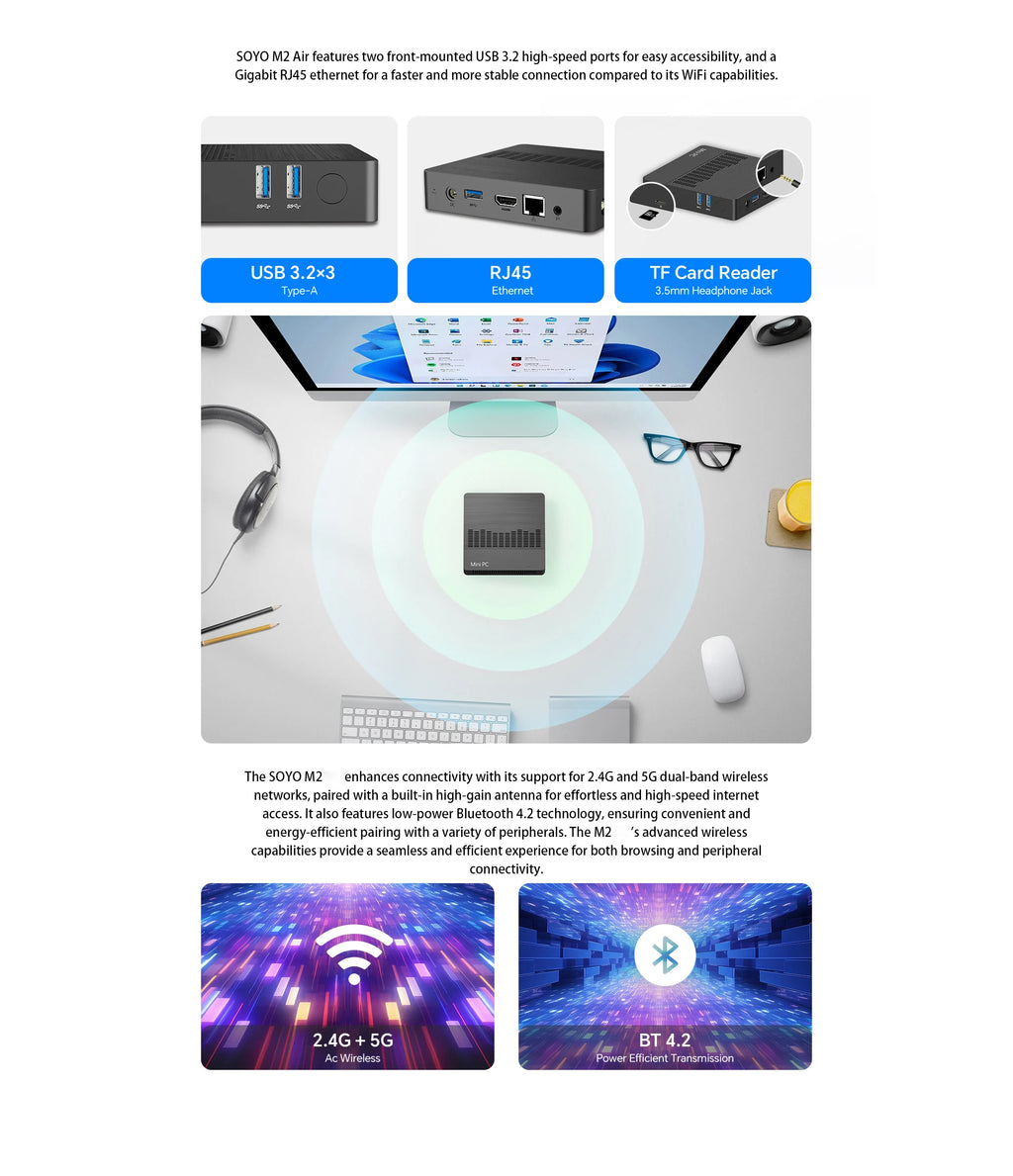 SOYO M2 Mini PC: Powerful 6GB RAM, 64GB EMMC, Intel N4000, Windows 11 - Compact & Ideal for Home, Business & Gaming