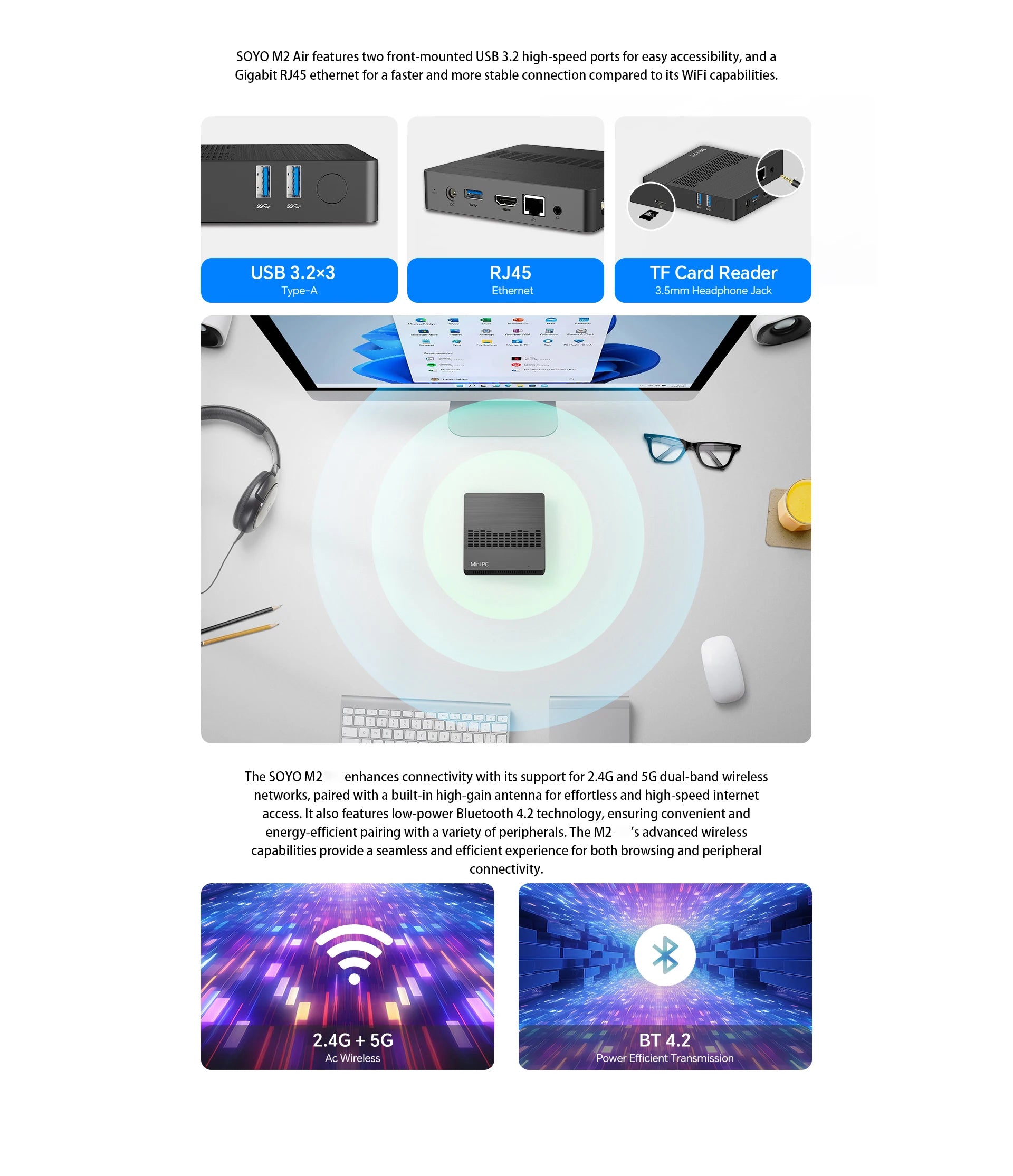 SOYO M2 Mini PC: Powerful 6GB RAM, 64GB EMMC, Intel N4000, Windows 11 - Compact & Ideal for Home, Business & Gaming