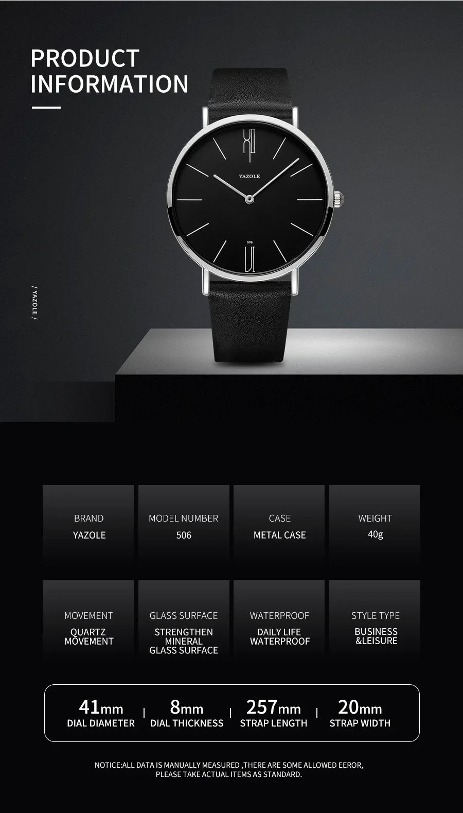 YAZOLE Men's Watches Classic Black Brown Quartz Wrist Watches for Men Women Leisure Simple Man Watch Clock Gift Reloj Hombre