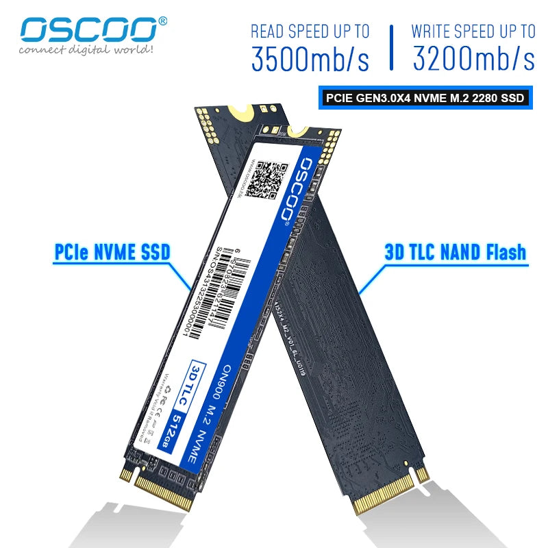 OSCOO SSD M.2 2280 NMVe PCIe Gen3.0x4 Internal SSD Solid State Drive 3D TLC NAND Flash 128GB 256GB 512GB 1TB PCIe Hard Disk SSD