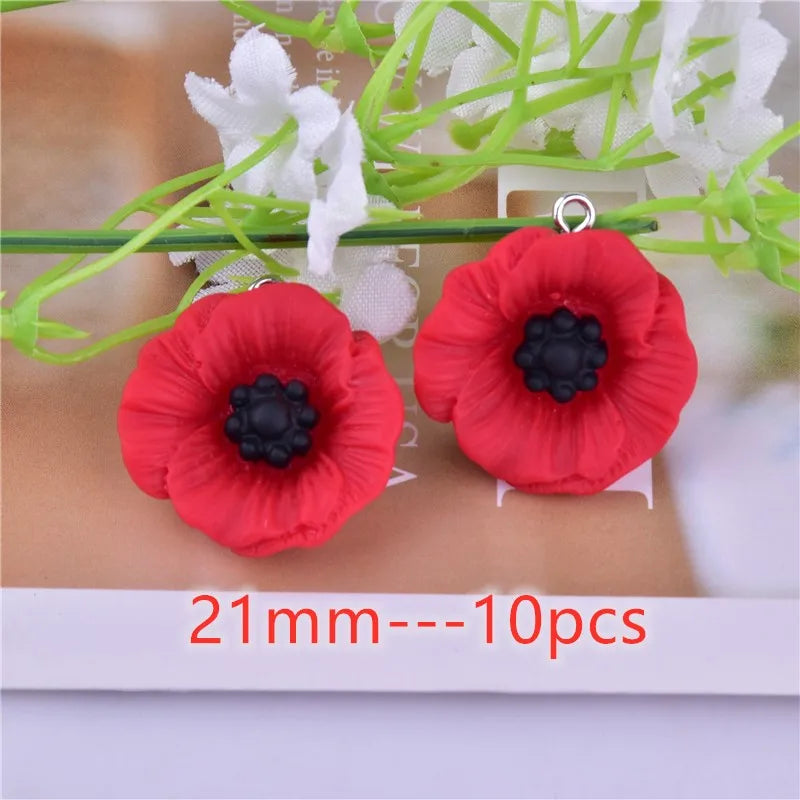 10pcs/20pcs/pack Poppy Charms for Anzac Day Resin Flower Jewlery Charms  for Bracelet Eearring DIY Making